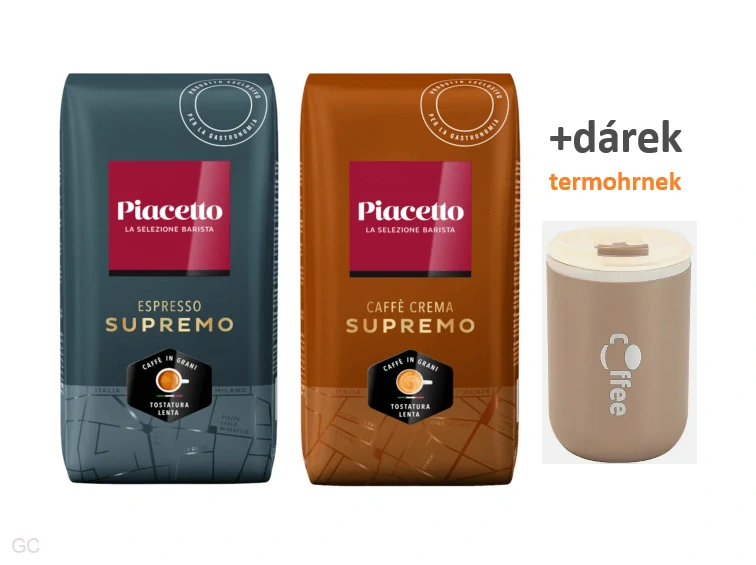 Piacetto 2x Supremo + dárek- 2kg, zrnková káva