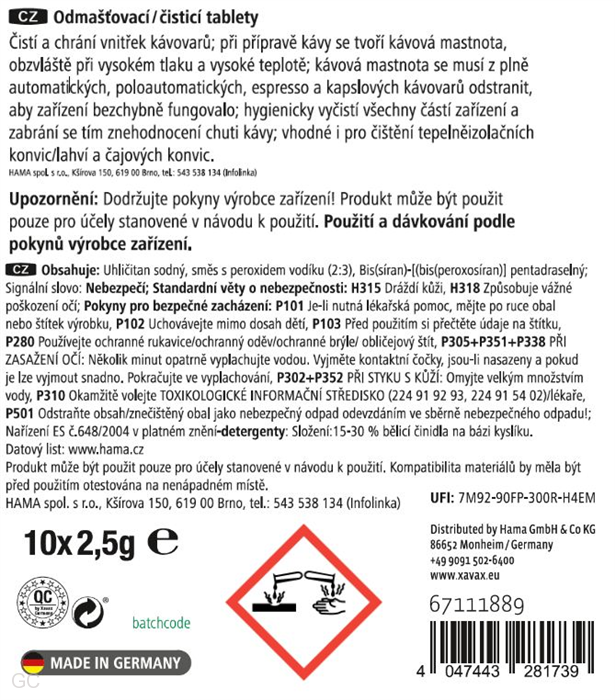 Xavax odmašťovací/čisticí tablety (nejen) pro automatické kávovary, 10 ks