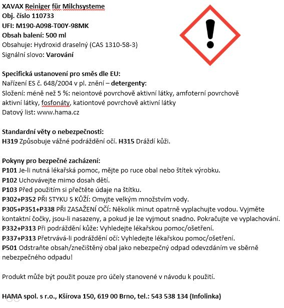 Xavax čistič parních trysek na mléko, 500 ml